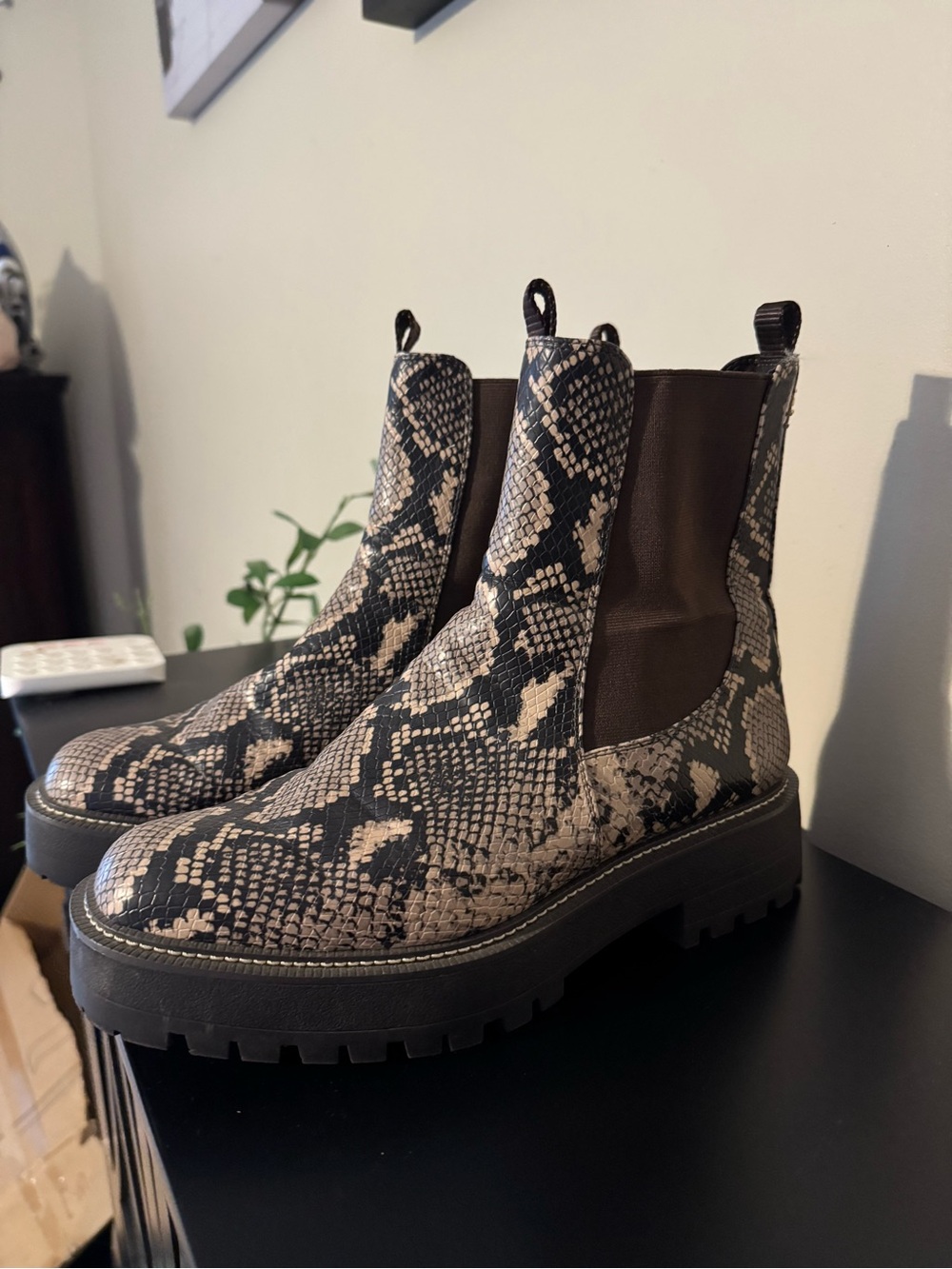 Sam Edelman Snake-Print Chelsea Booties in Brown and Black